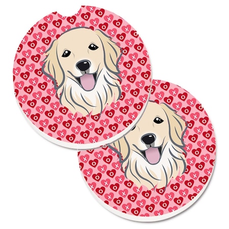 Carolines Treasures Golden Retriever Hearts Cup Holder Car Coasters - Set of 2 BB5275CARC